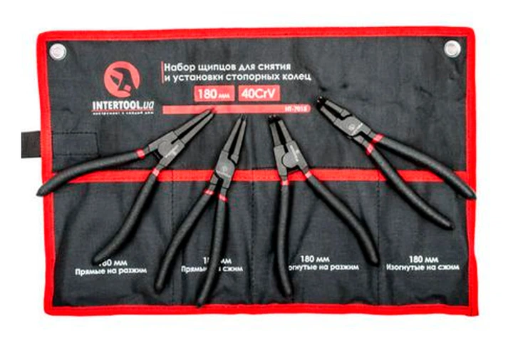 Набор щипцов для стопорных колец Intertool 180 мм фосфат (4 шт.) (HT-7015) - изображение 3