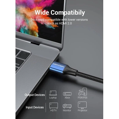 Кабель мультимедийный HDMI M to HDMI M 1.0m 8K60Hz cotton braided blue Vention (ALGLF) - изображение 4