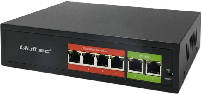 Комутатор Qoltec SWITCH Fast Ethernet PoE 4 x RJ45 PoE / 2 x RJ45 Uplink 65W 100 Mbps (5901878522890) - зображення 2