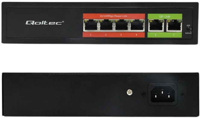 Комутатор Qoltec SWITCH Fast Ethernet PoE 4 x RJ45 PoE / 2 x RJ45 Uplink 65W 100 Mbps (5901878522890) - зображення 3