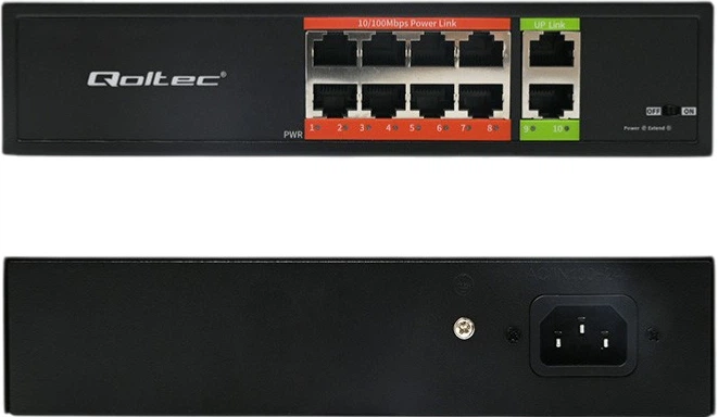 Комутатор Qoltec SWITCH Fast Ethernet PoE 8 x RJ45 PoE / 2 x RJ45 Uplink 120W 100 Mbps (5901878522906) - зображення 3