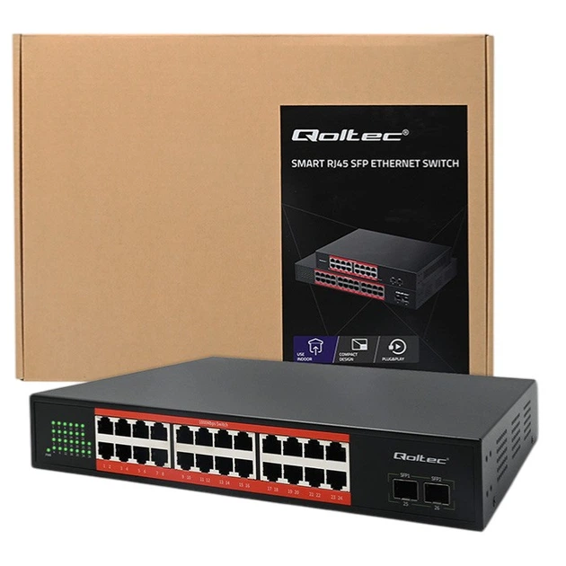 Комутатор Qoltec SWITCH Gigabit Ethernet 24 x RJ45 / 2 x SFP 1000 Mbps (5901878523651) - зображення 6