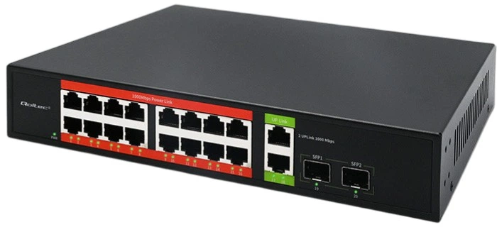 Przelacznik sieciowy Qoltec SWITCH Gigabit Ethernet PoE 16 x RJ45 PoE / 2 x RJ45 Uplink / 2 x SFP 250W 1000 Mbps (5901878522920) - obraz 2