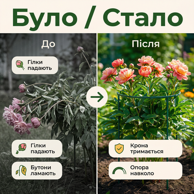 Кольцевая опора 1/2 круга 55см Ø40см для поддержки растений пионов цветов стальная подпора пвх покрытие садовая - изображение 5
