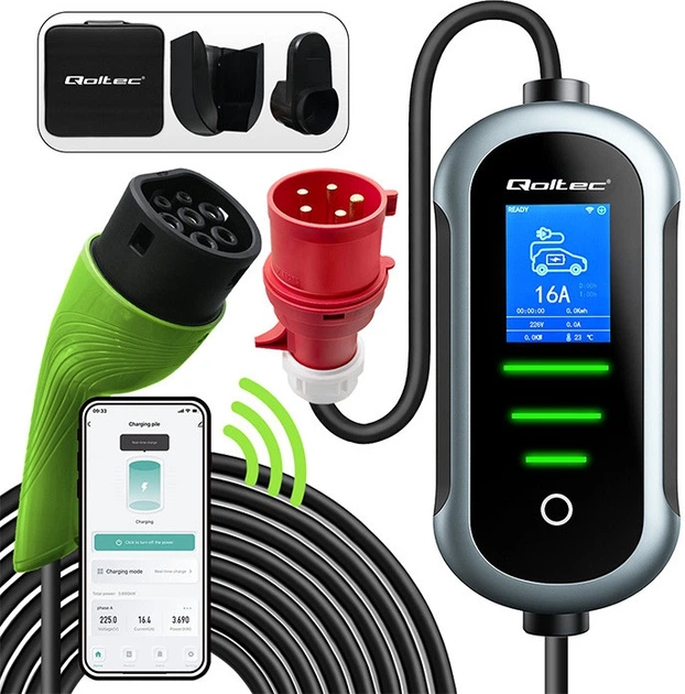 Мобільний зарядний пристрій для електромобіля Qoltec EV з регулюванням 2 в 1 Type 2 22 кВт 7 м (5901878524375) - зображення 6