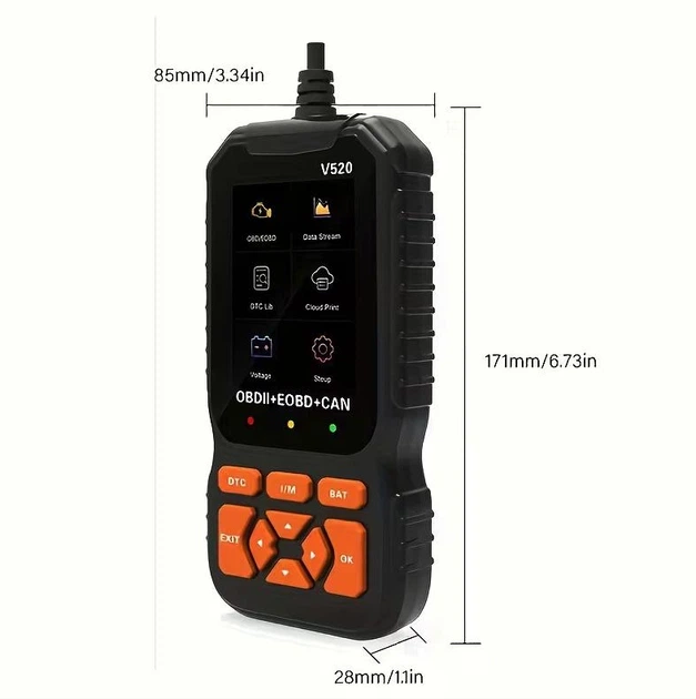 Автомобільний діагностичний OBD2/EOBD/CAN сканер V520 - професійний універсальний сканер помилок двигуна - изображение 3