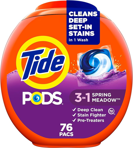 Капсули для прання Tide PODS Liquid Laundry Detergent Pacs з ароматом "Весняний луг" 76 шт - Фото 1 Капсули для прання Tide PODS Liquid Laundry Detergent Pacs з ароматом "Весняний луг" 76 шт - зображення 1