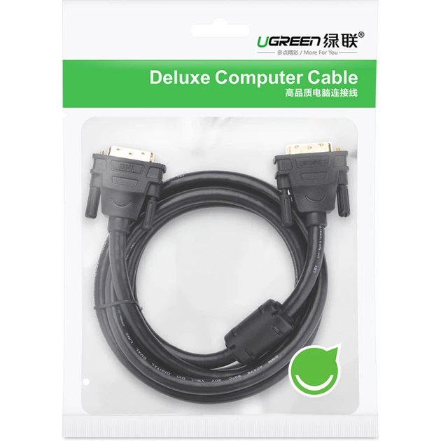 Кабель мультимедійний DVI M to DVI M 2.0m 24+1pin DV101 black Ugreen (11604) - Фото 2 Кабель мультимедійний DVI M to DVI M 2.0m 24+1pin DV101 black Ugreen (11604) - зображення 2