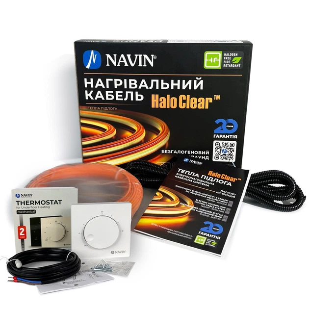 Комплект теплої підлоги NAVIN HaloClear Basic 260 Вт / 1.4 - 1.7 м² (14.4 м) нагрівальний кабель + терморегулятор NAVIN EH84WM-16A - зображення 2