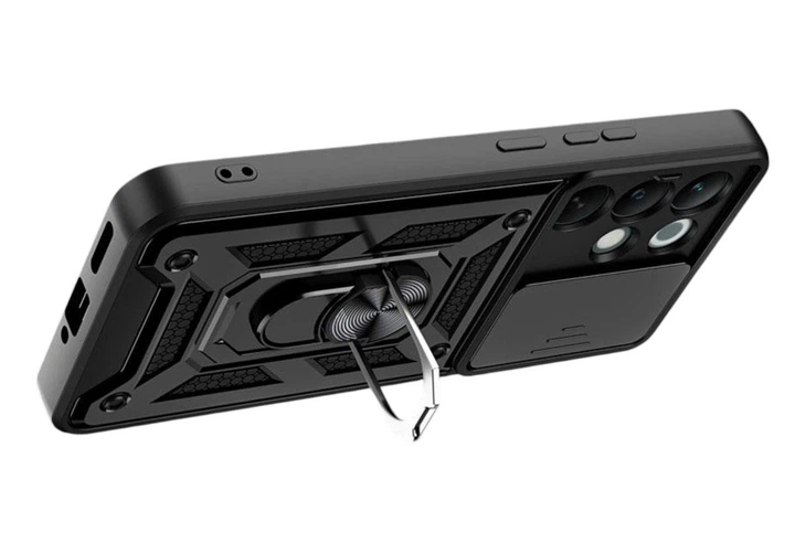 Чехол Primo Shockproof для Realme C85 Pro - противоударный, с подставкой и шторкой для камеры - Black - изображение 3