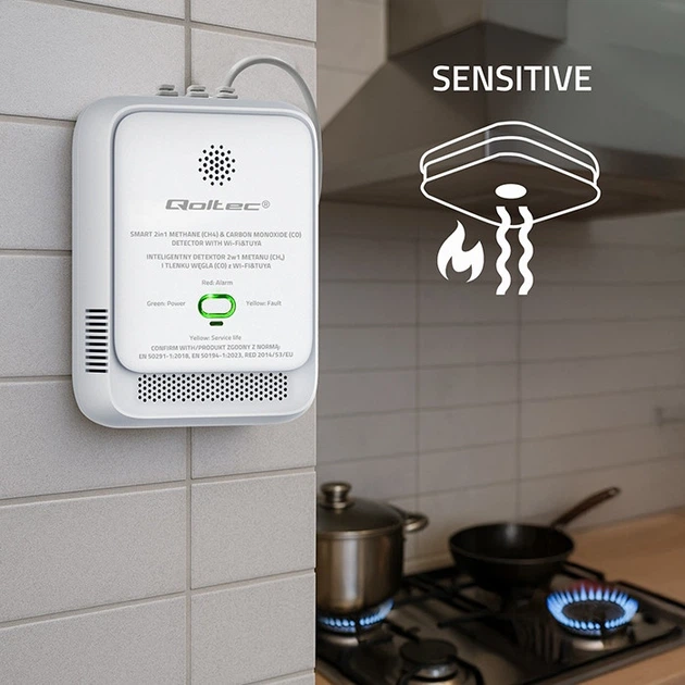 Датчик витоку природного газу та чадного газу Qoltec Wi-Fi 85 дБ LED (5901878526546) - зображення 5