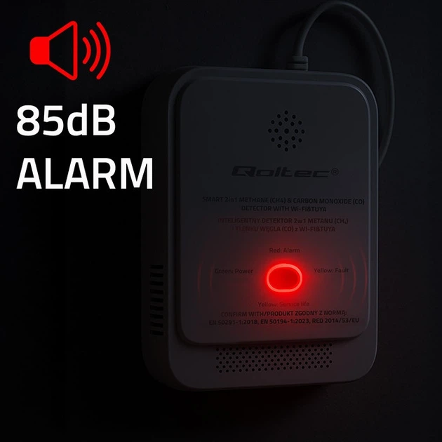 Датчик витоку природного газу та чадного газу Qoltec Wi-Fi 85 дБ LED (5901878526546) - зображення 7