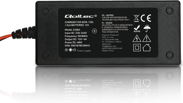 Automatyczna ładowarka Qoltec do akumulatora AGM/GEL/STD 12 V 4 A 48 W (5901878526645) - obraz 2