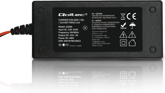 Automatyczna ładowarka Qoltec do akumulatora AGM/GEL/STD 24 V 2 A 48 W (5901878526652) - obraz 2