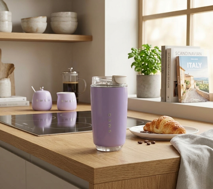 Термокружка SMEG Wall Mug с двойными стенками и поворотной крышкой Фиолетовая - изображение 3