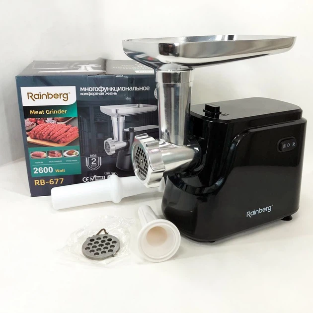 Электромясорубка Rainberg RB-677 2600 Вт с реверсом, шнековая мясорубка для фарша, насадки для колбас и кеббе, 2 решетки - Фото 2 Электромясорубка Rainberg RB-677 2600 Вт с реверсом, шнековая мясорубка для фарша, насадки для колбас и кеббе, 2 решетки - изображение 2