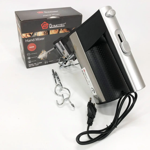 Миксер для кухни DOMOTEC R-6690 ручной 600 Вт 5 скоростей Turbo с насадками для крема и теста кухонный миксер - изображение 3