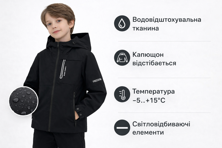 Демисезонная куртка для мальчика Happy House 4-10 лет легкая детская куртка с капюшоном, 110, Черный - Фото 6 Демисезонная куртка для мальчика Happy House 4-10 лет легкая детская куртка с капюшоном, 110, Черный - изображение 6