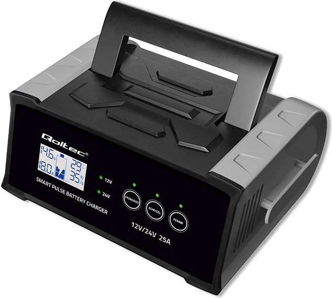 Inteligentna mikroprocesorowa ładowarka Qoltec do akumulatora AGM/GEL/SLA LCD 12-24 V 25 A (5901878525143) - Zdjęcie 2 Inteligentna mikroprocesorowa ładowarka Qoltec do akumulatora AGM/GEL/SLA LCD 12-24 V 25 A (5901878525143) - obraz 2