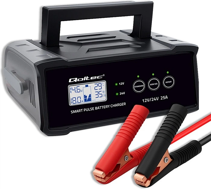 Inteligentna mikroprocesorowa ładowarka Qoltec do akumulatora AGM/GEL/SLA LCD 12-24 V 25 A (5901878525143) - Zdjęcie 5 Inteligentna mikroprocesorowa ładowarka Qoltec do akumulatora AGM/GEL/SLA LCD 12-24 V 25 A (5901878525143) - obraz 5