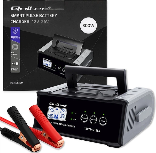 Inteligentna mikroprocesorowa ładowarka Qoltec do akumulatora AGM/GEL/SLA LCD 12-24 V 25 A (5901878525143) - Zdjęcie 8 Inteligentna mikroprocesorowa ładowarka Qoltec do akumulatora AGM/GEL/SLA LCD 12-24 V 25 A (5901878525143) - obraz 8