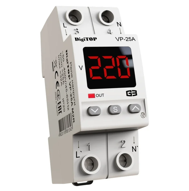Реле напруги DigiTOP VP-25A M2R - Фото 1 Реле напруги DigiTOP VP-25A M2R - зображення 1