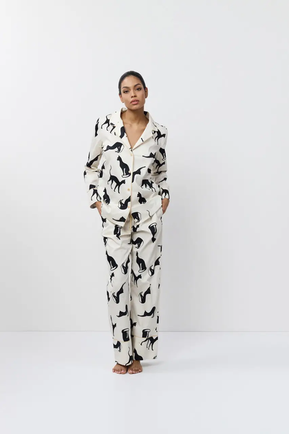 Пижама женская хлопковая Aruelle Nyra Pajama Long с длинными брюками и рубашкой на пуговицах домашний костюм с принтом котиков XL - изображение 3