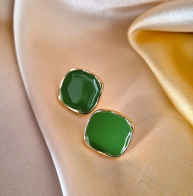 Сережки делікатні Прямокутники jewelry Зелені - зображення 3