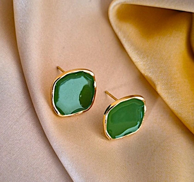 Сережки делікатні Прямокутники jewelry Зелені - зображення 7