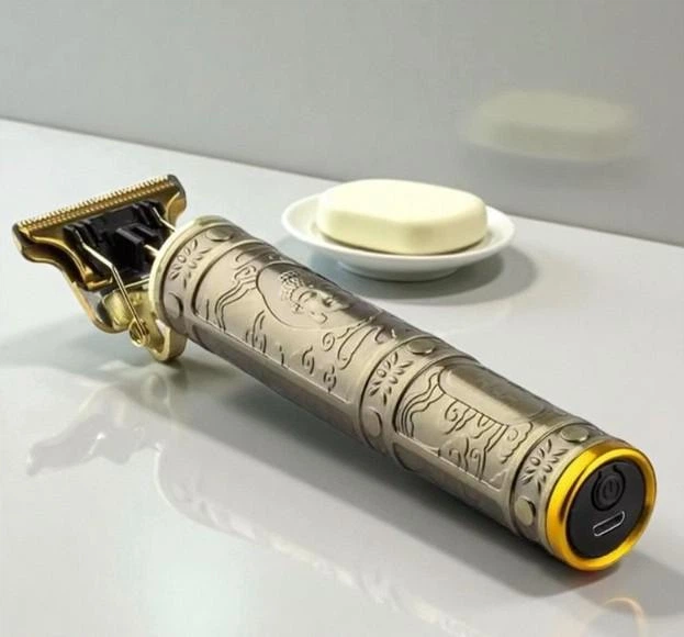Машинка для стрижки RAF аккумуляторная с зарядкой от USB, триммер для бороды, головы, усов, бровей и ушей, Золотистый (О34) - изображение 2