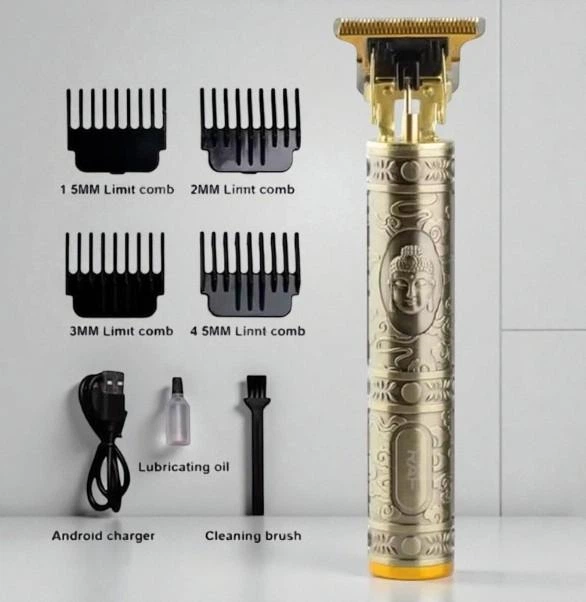 Машинка для стрижки RAF аккумуляторная с зарядкой от USB, триммер для бороды, головы, усов, бровей и ушей, Золотистый (О34) - изображение 3