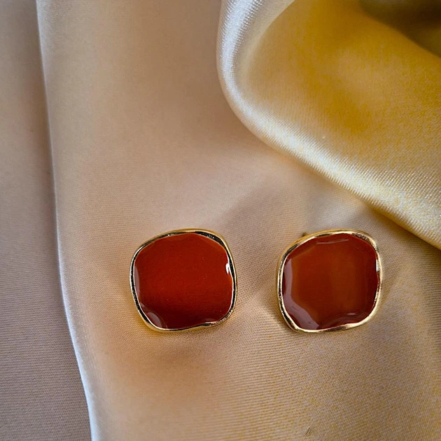 Сережки деликатные Прямоугольники jewelry Коричневые терракотовые - Фото 3 Сережки деликатные Прямоугольники jewelry Коричневые терракотовые - изображение 3