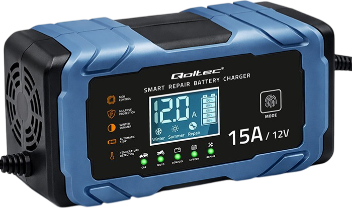 Inteligentna mikroprocesorowa ładowarka Qoltec do akumulatora AGM/GEL/LiFePO4 12 V 15 A (5901878526669) - Zdjęcie 1 Inteligentna mikroprocesorowa ładowarka Qoltec do akumulatora AGM/GEL/LiFePO4 12 V 15 A (5901878526669) - obraz 1