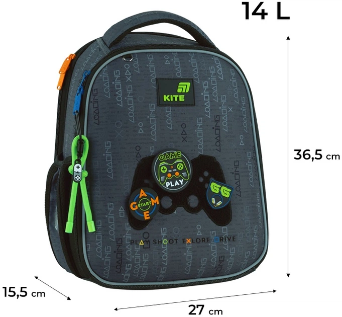 Рюкзак шкільний Kite Education 555S для хлопчика Сірий 36.5x27x15.5см 14 л Ортопедичний каркасний 1-4 клас спинка Ergo Kids (K26-555S-5) - зображення 3