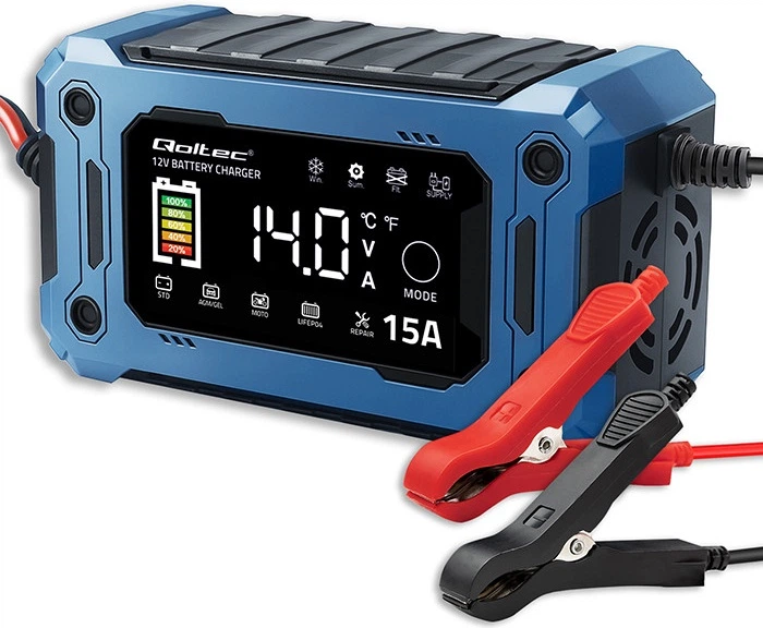 Inteligentna mikroprocesorowa ładowarka Qoltec do akumulatora AGM/GEL/LiFePO4 LCD 12 V 15 A (5901878524962) - Zdjęcie 3 Inteligentna mikroprocesorowa ładowarka Qoltec do akumulatora AGM/GEL/LiFePO4 LCD 12 V 15 A (5901878524962) - obraz 3