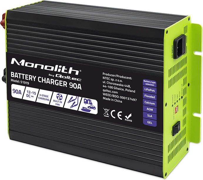Inteligentna ładowarka Qoltec Monolith do akumulatora LiFePO4/AGM/GEL/SLA 12 V 90 A (5901878519197) - Zdjęcie 1 Inteligentna ładowarka Qoltec Monolith do akumulatora LiFePO4/AGM/GEL/SLA 12 V 90 A (5901878519197) - obraz 1