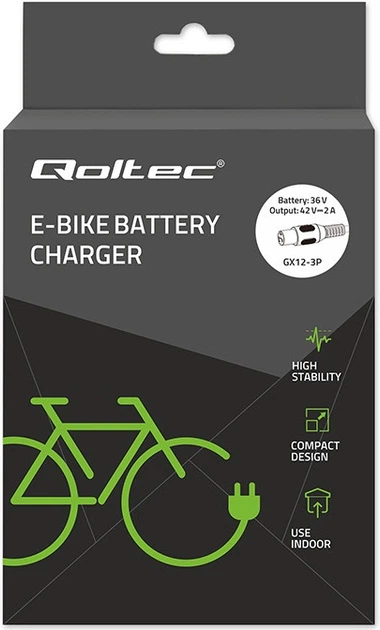 Ładowarka do roweru elektrycznego Qoltec 36 V 42 V 2 A GX12-3 Pin (5901878526195) - obraz 14