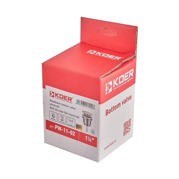 Донный клапан для раковины Koer PW-11-02 1 1/4'' универсальный (с/без перел.) СLICK-СLACK SS COLOR (KR5792) - изображение 7