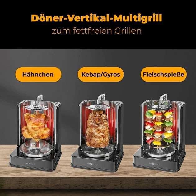 Электрошашлычница Clatronic DVG 3686 вертикальный мультигриль для шашлыка/шаурмы и курицы-гриль 6 шампуров 1400 Вт 3в1 (3686) - изображение 10