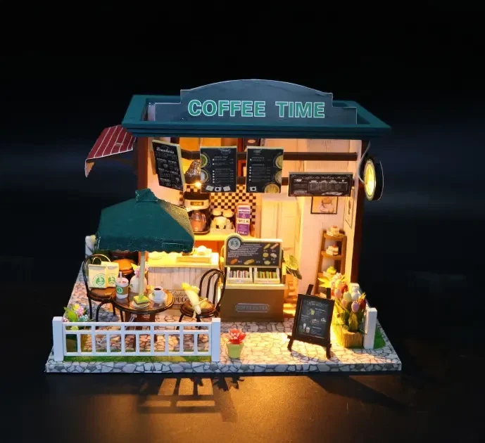 3D Румбокс DIY DollHouse "Coffee Time" кафе+ Пылезащитный купол C006Z - изображение 3