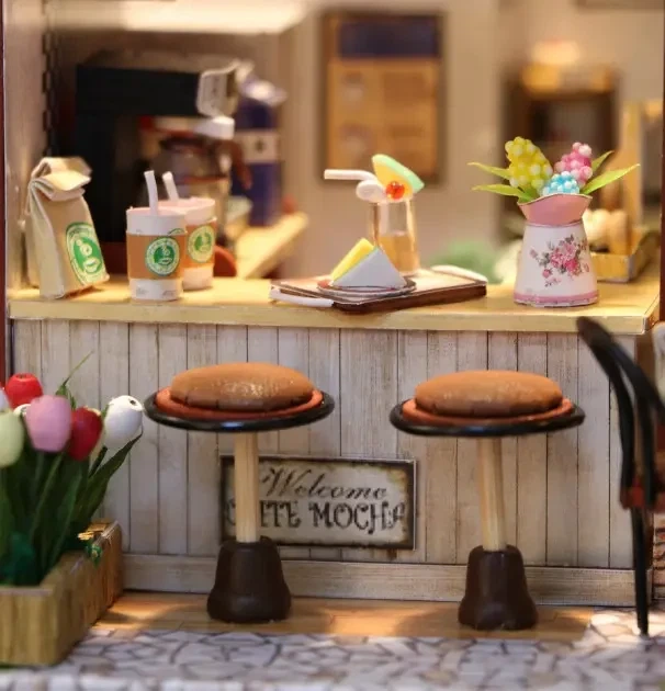 3D Румбокс DIY DollHouse "Coffee Time" кафе+ Пылезащитный купол C006Z - изображение 6