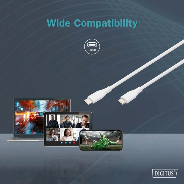 Kabel Digitus USB-C > USB-C, USB 2.0, 60W, silikonowy, 2m White (AK-300341-020-W) - Zdjęcie 6 Kabel Digitus USB-C > USB-C, USB 2.0, 60W, silikonowy, 2m White (AK-300341-020-W) - obraz 6