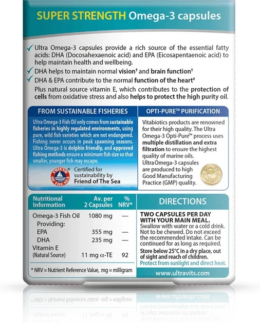Дієтична добавка Vitabiotics Ultra Omega-3 High Purity Fish Oil 60 капсул (5021265222575) - зображення 2