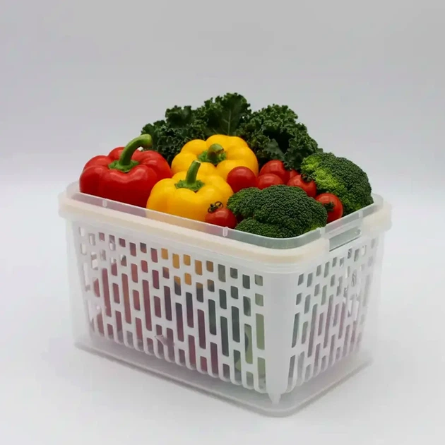Контейнер для зберігання продуктів 6л двошаровий пластиковий з герметичною кришкою для свіжості овочів та фруктів - зображення 4