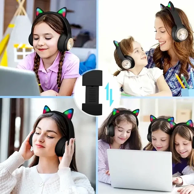 Бездротові Bluetooth навушники з котячими вушками 400 мАг до 10 години чорні для дітей модель MDR CAT + BT - Фото 2 Бездротові Bluetooth навушники з котячими вушками 400 мАг до 10 години чорні для дітей модель MDR CAT + BT - зображення 2