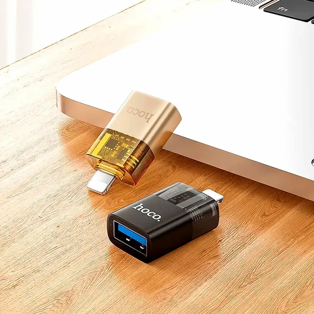Адаптер Lightning USB Hoco UA36 OTG 480Mbps чорний алюмінієвий 34x10x17мм для підключення пристроїв - зображення 2
