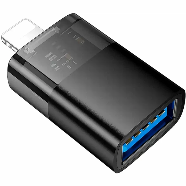 Адаптер Lightning USB Hoco UA36 OTG 480Mbps чорний алюмінієвий 34x10x17мм для підключення пристроїв - зображення 4