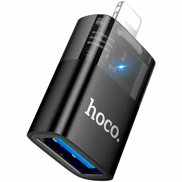 Адаптер Lightning USB Hoco UA36 OTG 480Mbps чорний алюмінієвий 34x10x17мм для підключення пристроїв - зображення 5