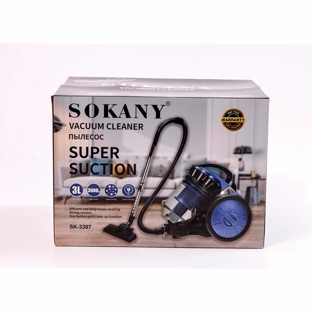 Пилосос Sokany SK-3387 циклонний 3000 Вт 3л для сухого прибирання з насадками та автоматичним змотуванням шнура - зображення 6