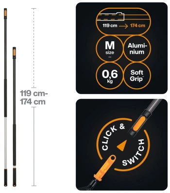Ручка телескопическая Fiskars OneClick M (1080671) - Фото 2 Ручка телескопическая Fiskars OneClick M (1080671) - изображение 2